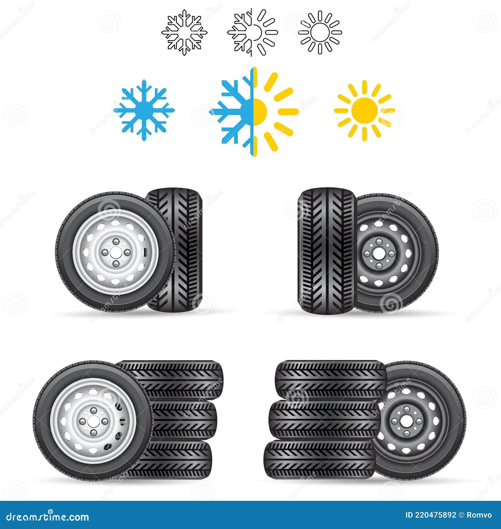 Car Auto Tire Set All Season Winter Summer Stock Vector - Illustration of  white, design: 220475892