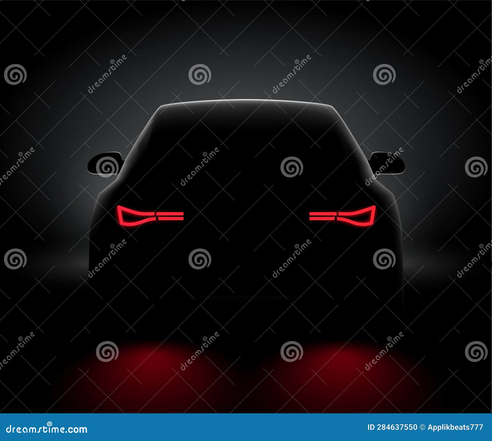 Car Back View Night Light Rear Led Realistic View. Car Light in Night