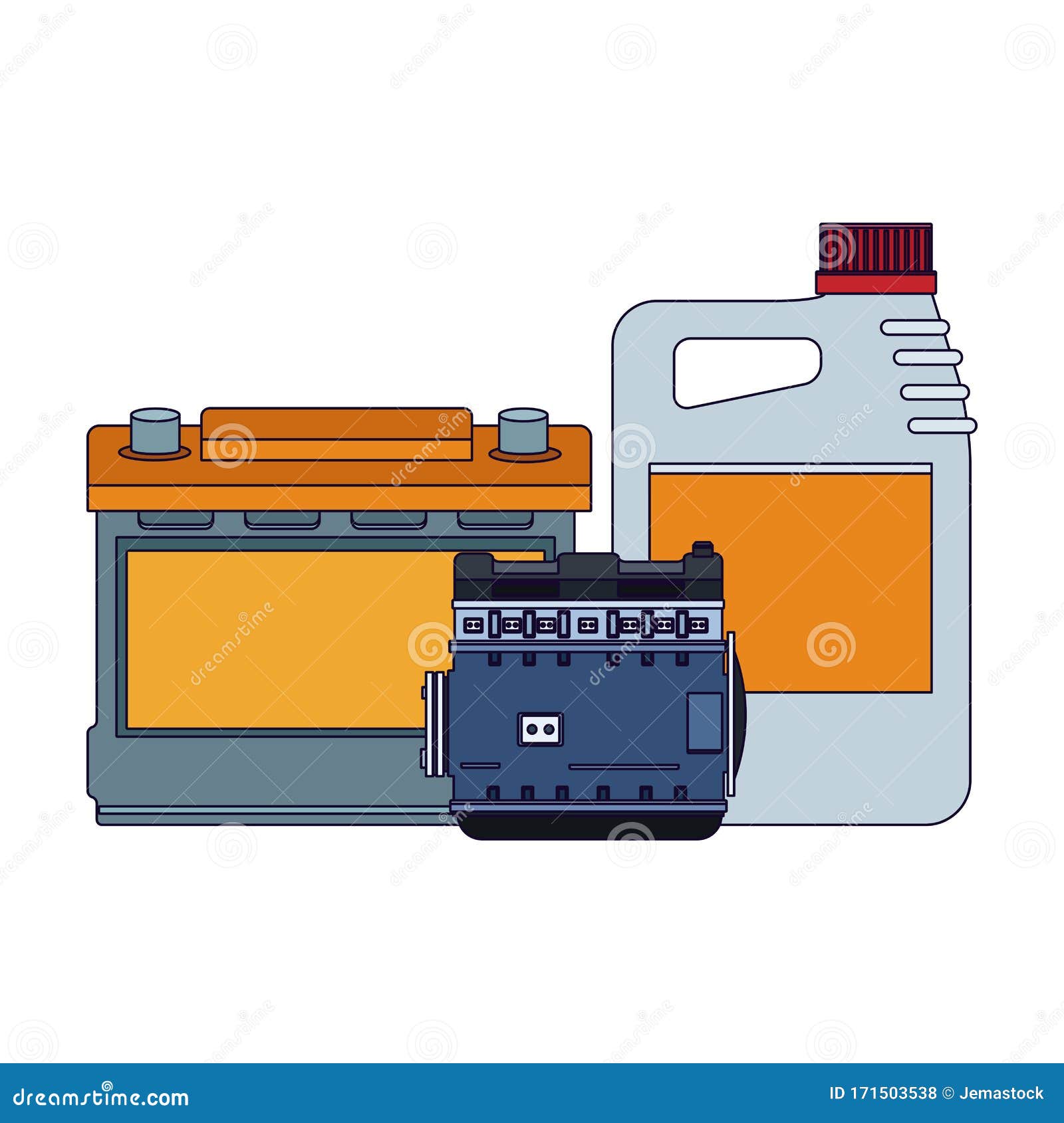 Car Battery Motor Parts And Oil Bottle Colorful Design Stock Vector Illustration Of Automotive Motor 171503538