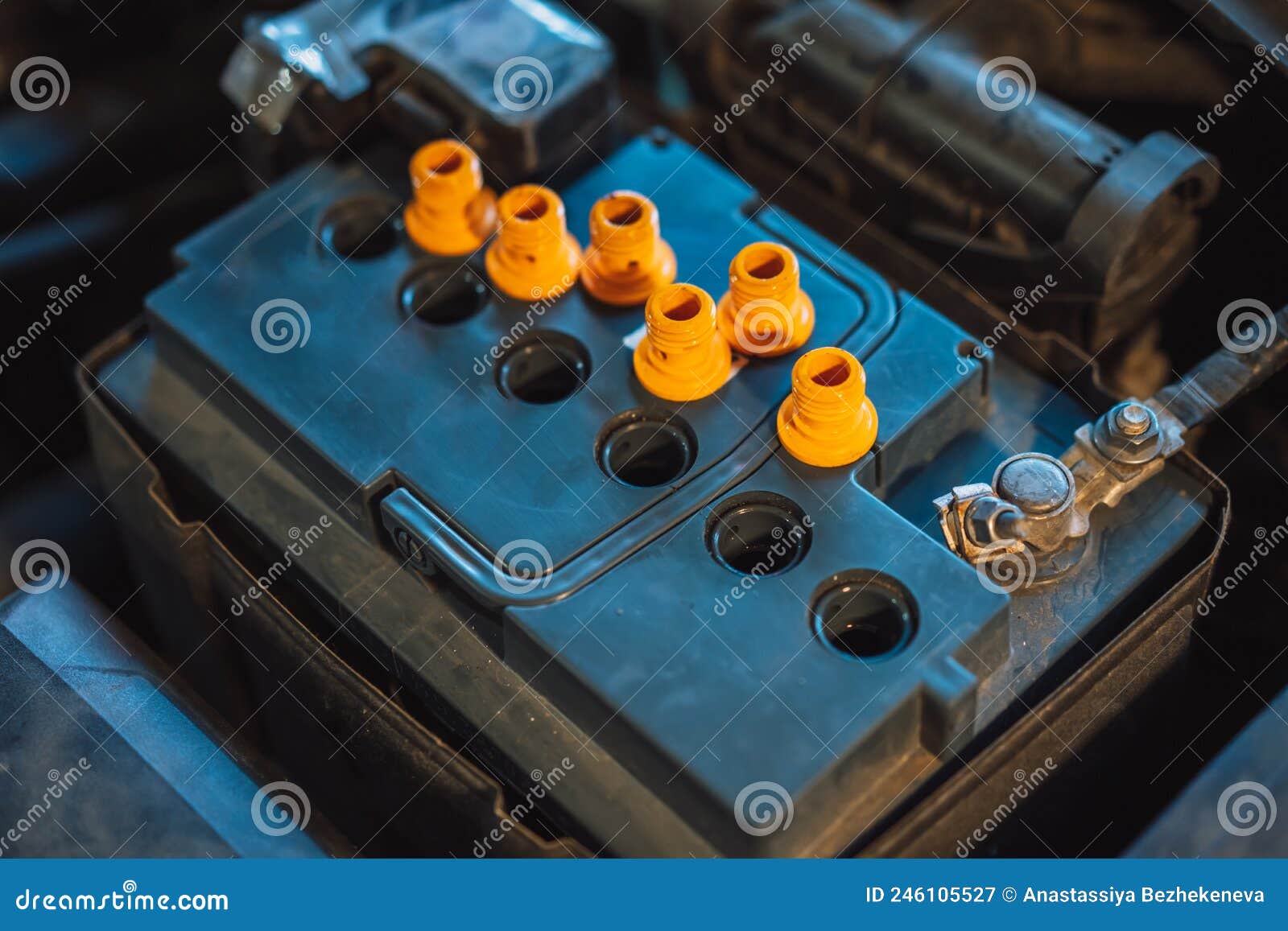 Car Battery in Car with Plugs Removed Stock Image Image of