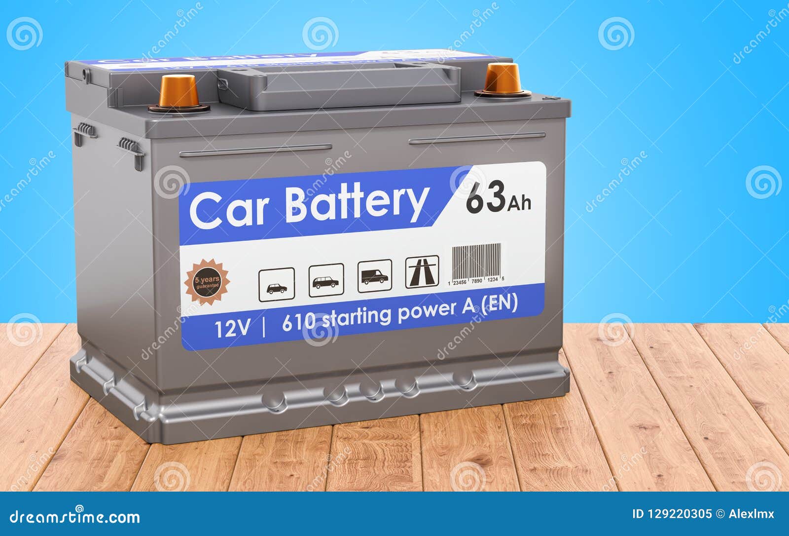 Car Battery on the Wooden Desk. 3D Rendering Stock Illustration