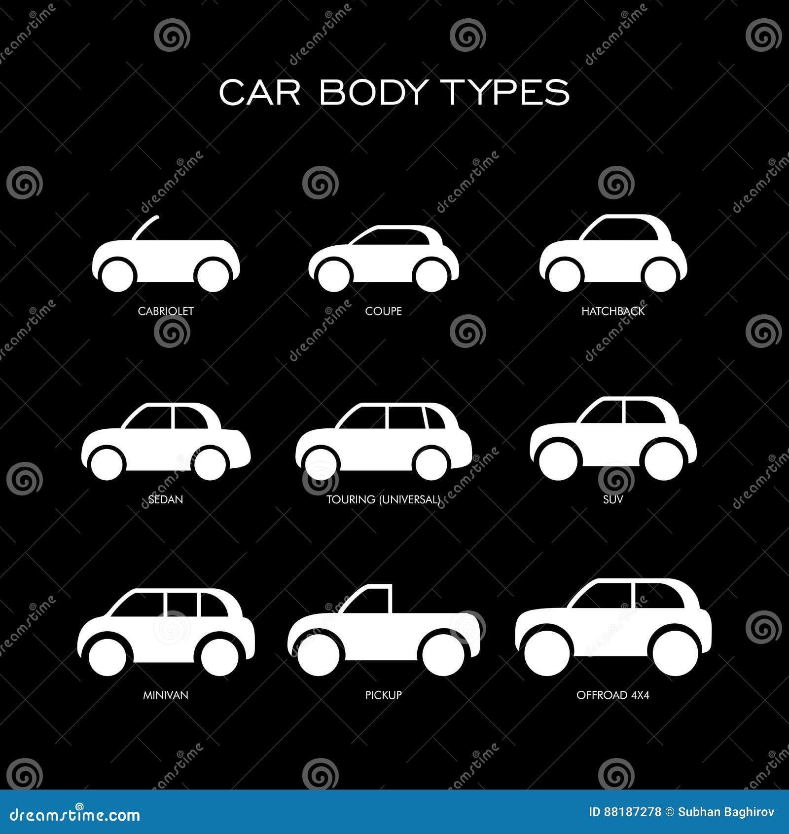Car Body Type Vector Flat Style Illustration Icon Set Stock Vector