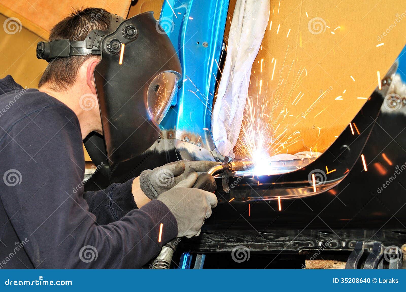 Car body welding. stock photo. Image of manufacture, grinding 35208640