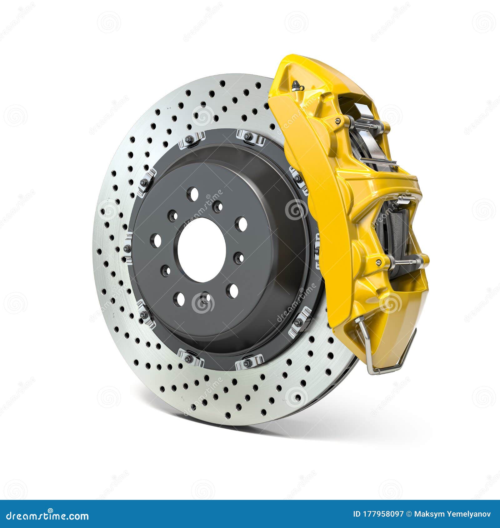 Car Brake Disk with Caliper Isolated on White Background. Braking