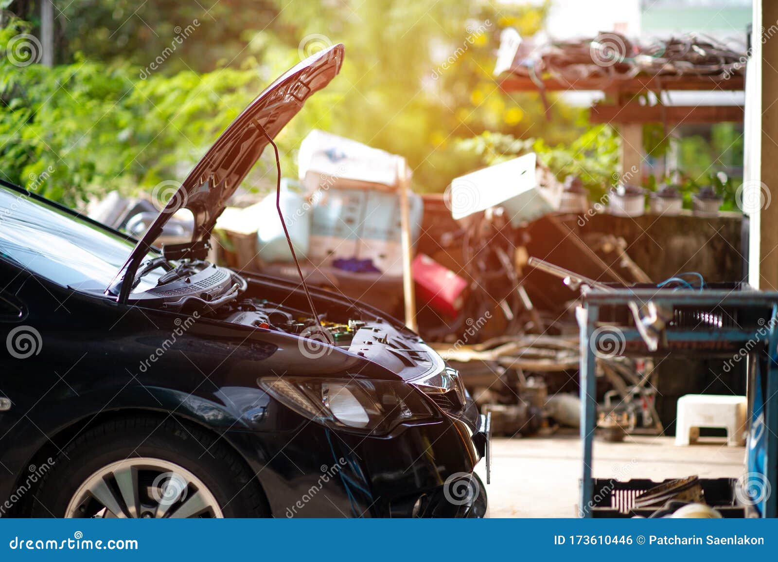 The Car is Broken. the Engine Does Not Start. Wait for Repair. the Car