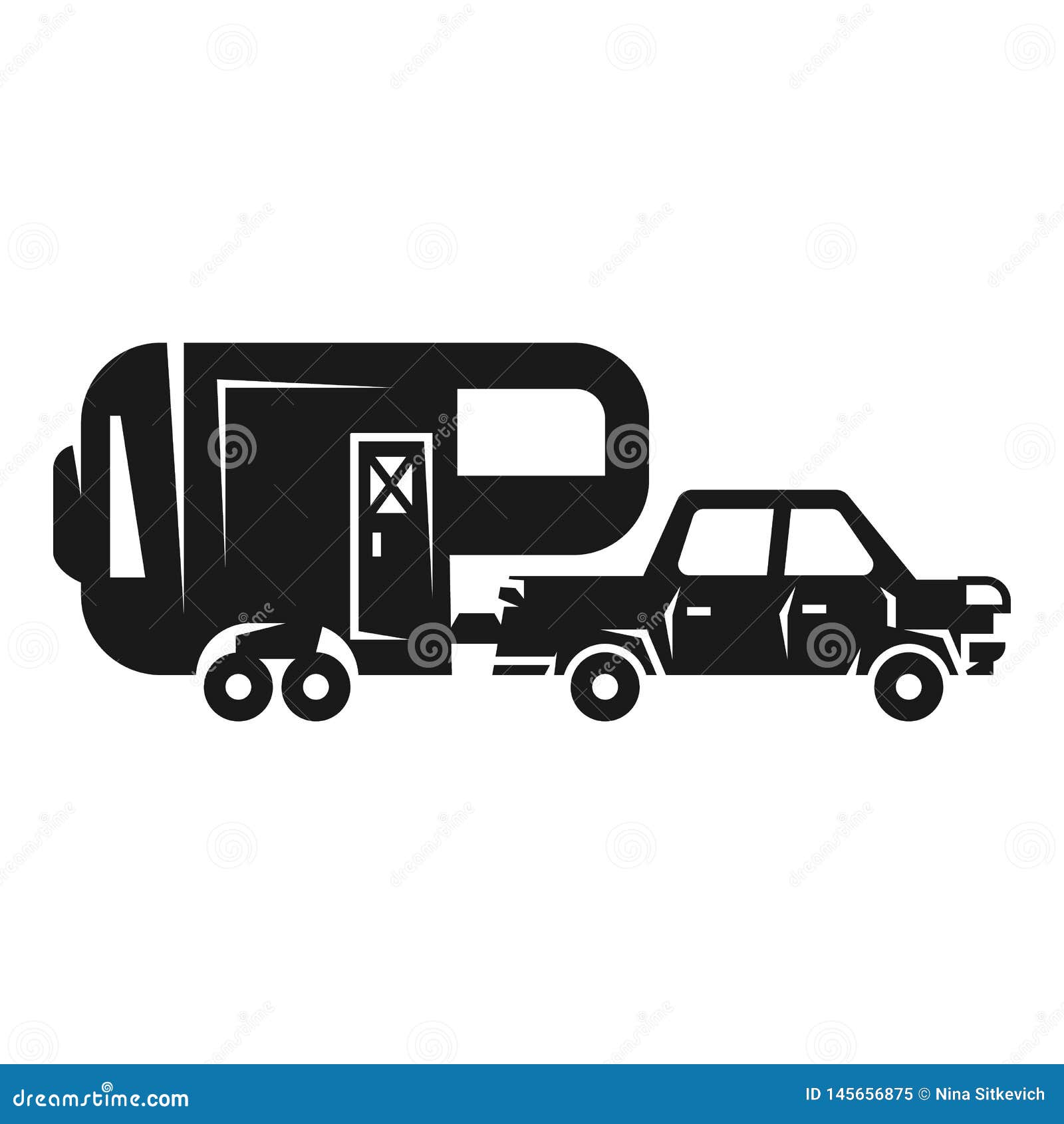 Car with Camp Trailer Icon, Simple Style Stock Vector - Illustration of ...