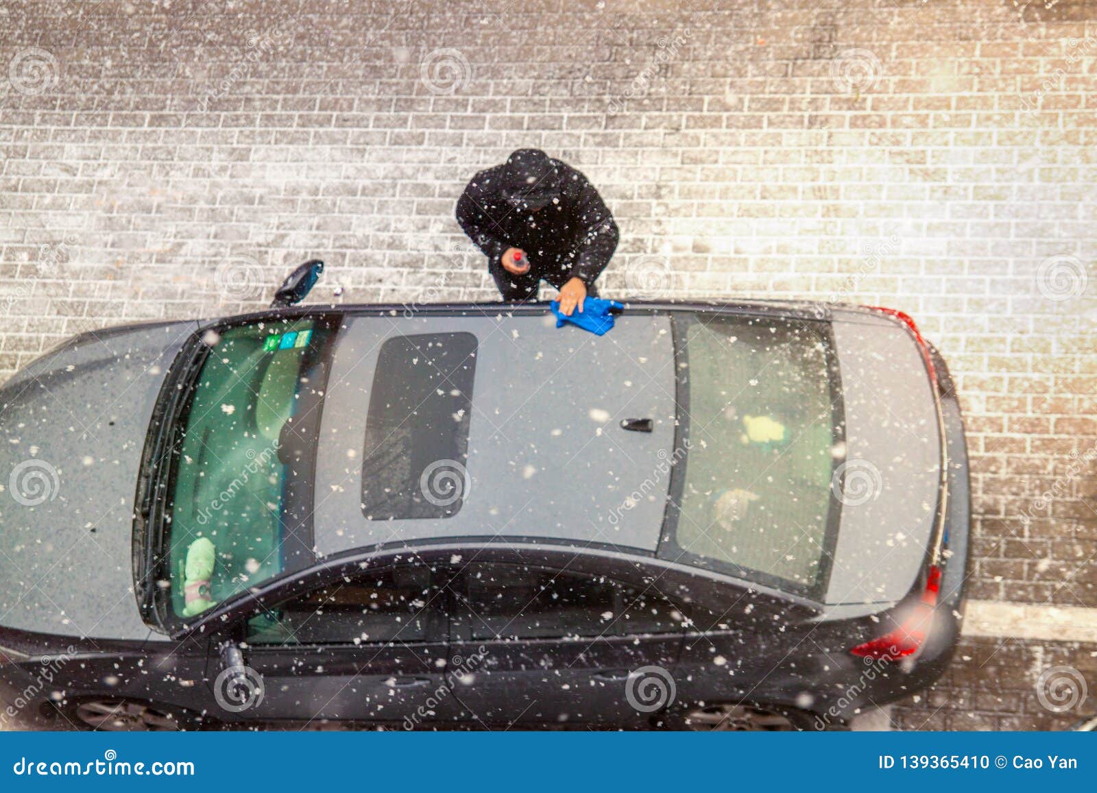 Car Care in Winter, the Car is Covered with Snow. Stock Photo Image