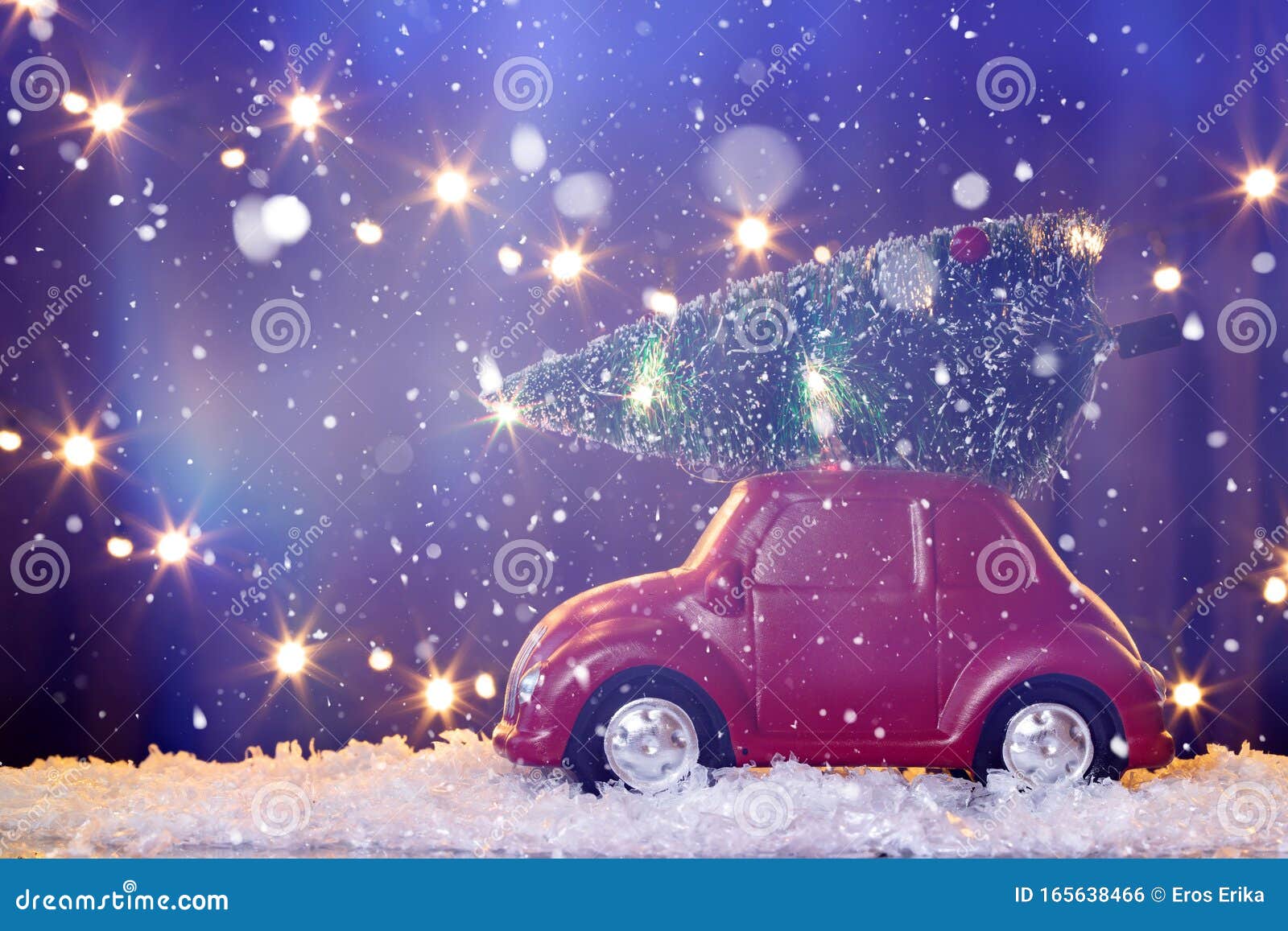 Car Carrying Christmas Tree in Snow Stock Photo Image of creative