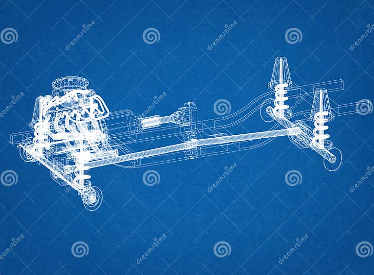 Car Chassis and Engine Design Blueprint Stock Image Image of