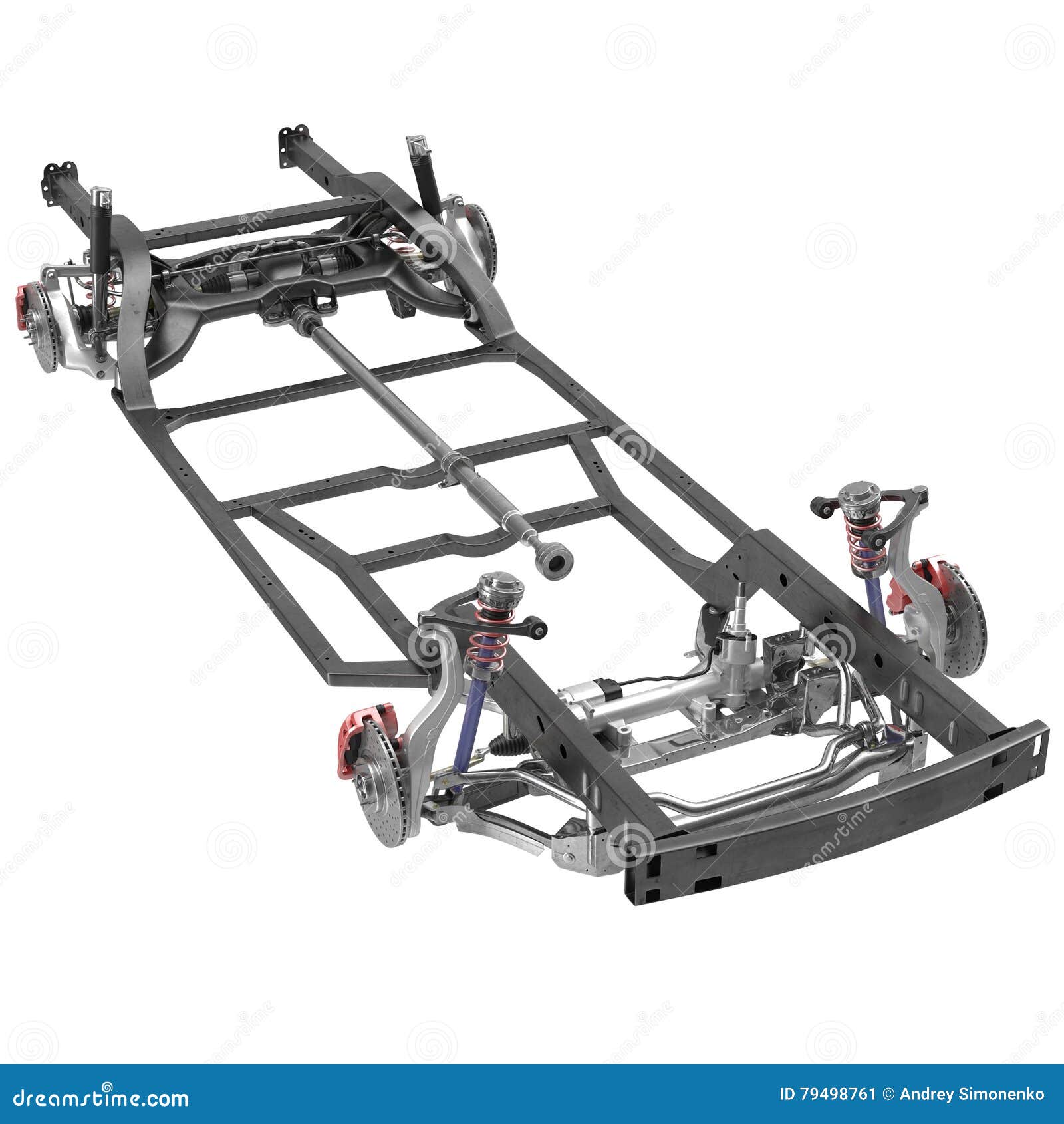 Car Chassis Isolated On White. 3D Illustration