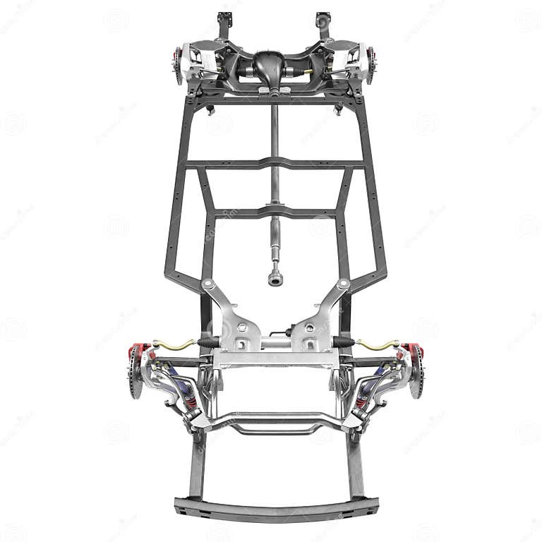 Car Chassis on White. Front View. 3D Illustration Stock Illustration