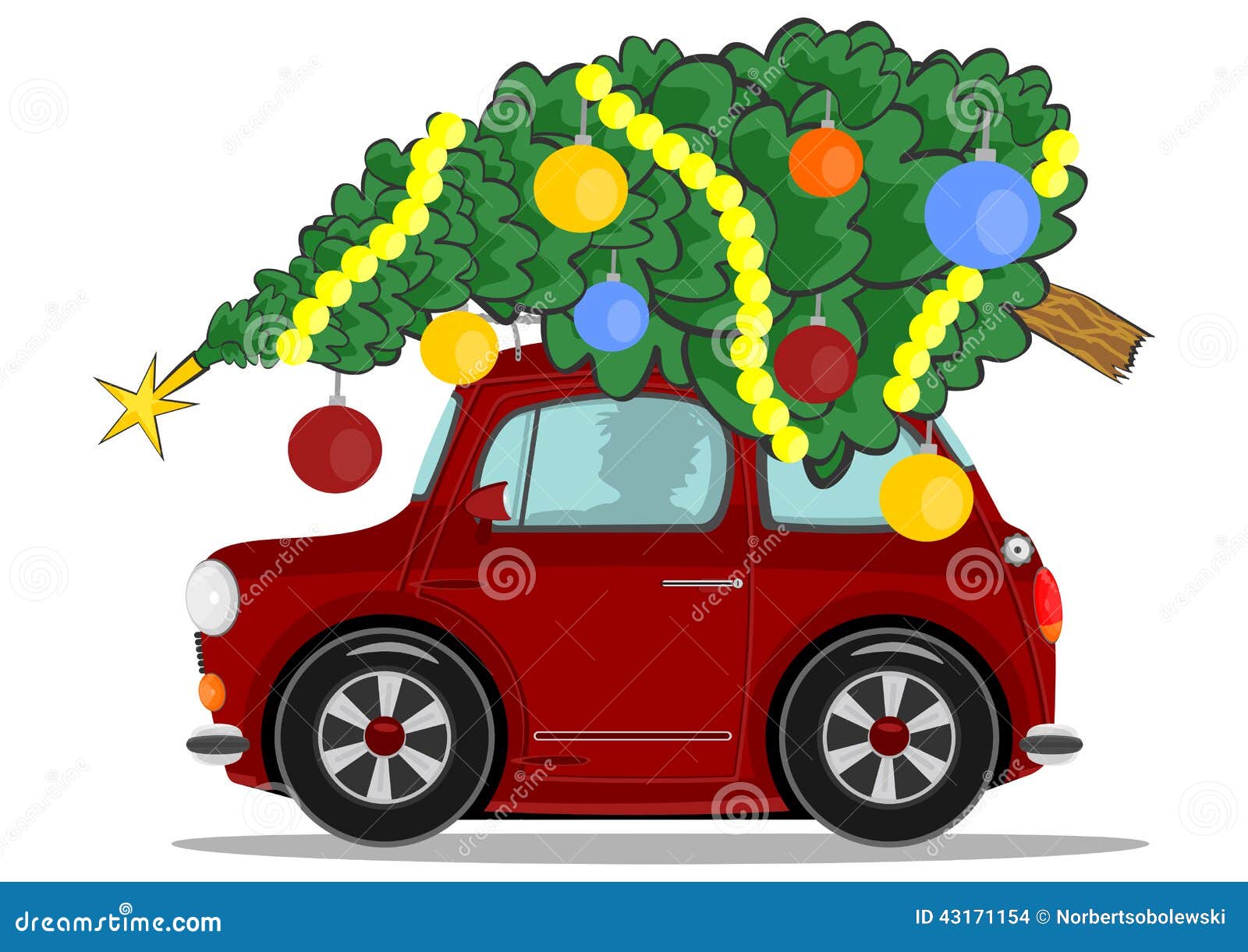 Car with christmas tree stock vector. Illustration of card 43171154