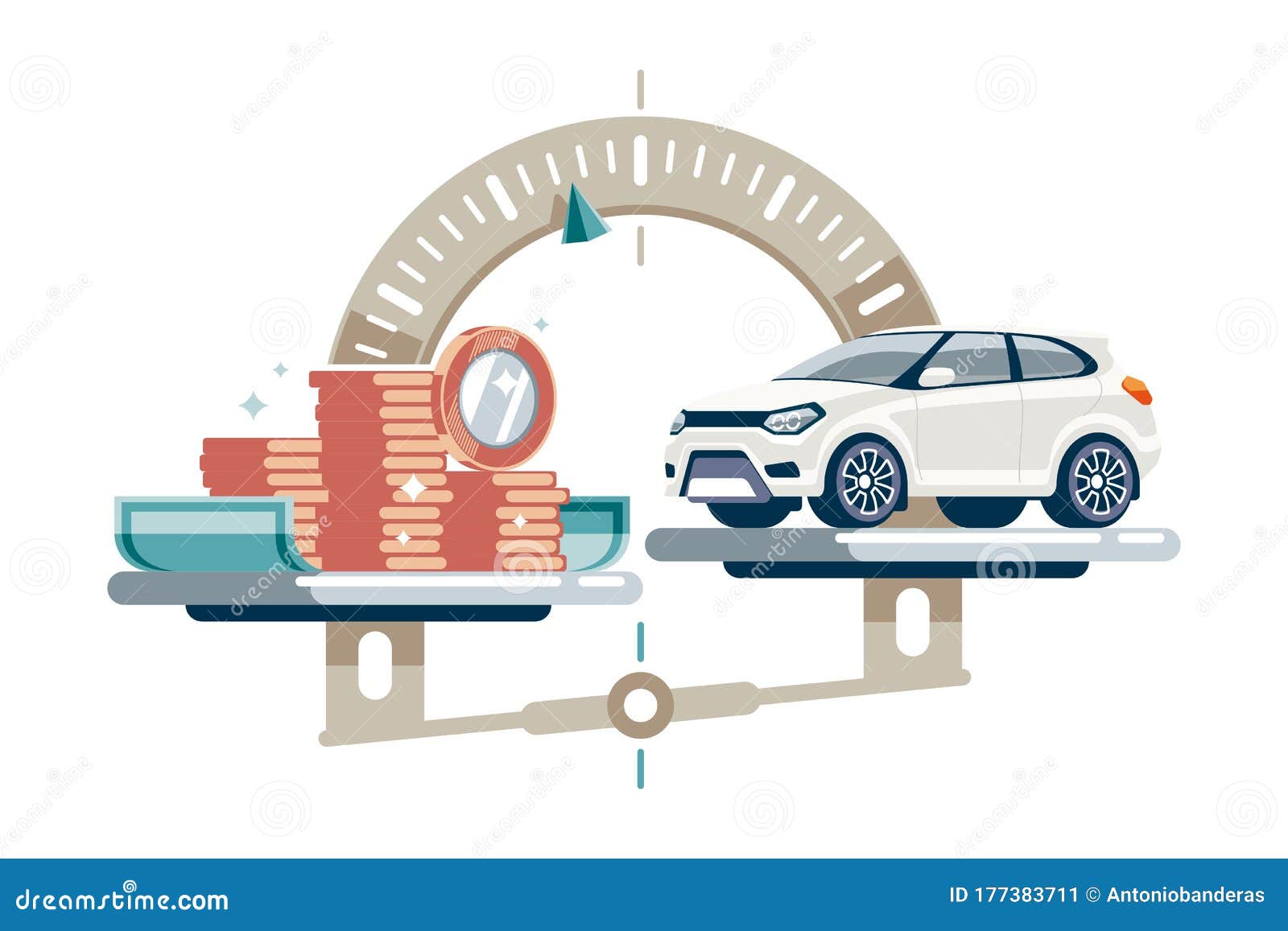 Car Cost On Scales With Money Stock Vector Illustration of business
