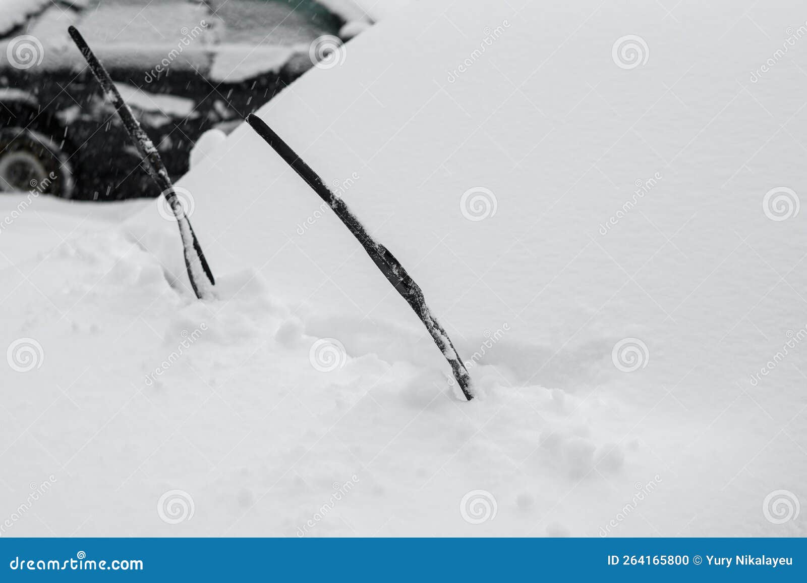 The Car is Covered with Snow after a Heavy Snowfall, Closeup. Car