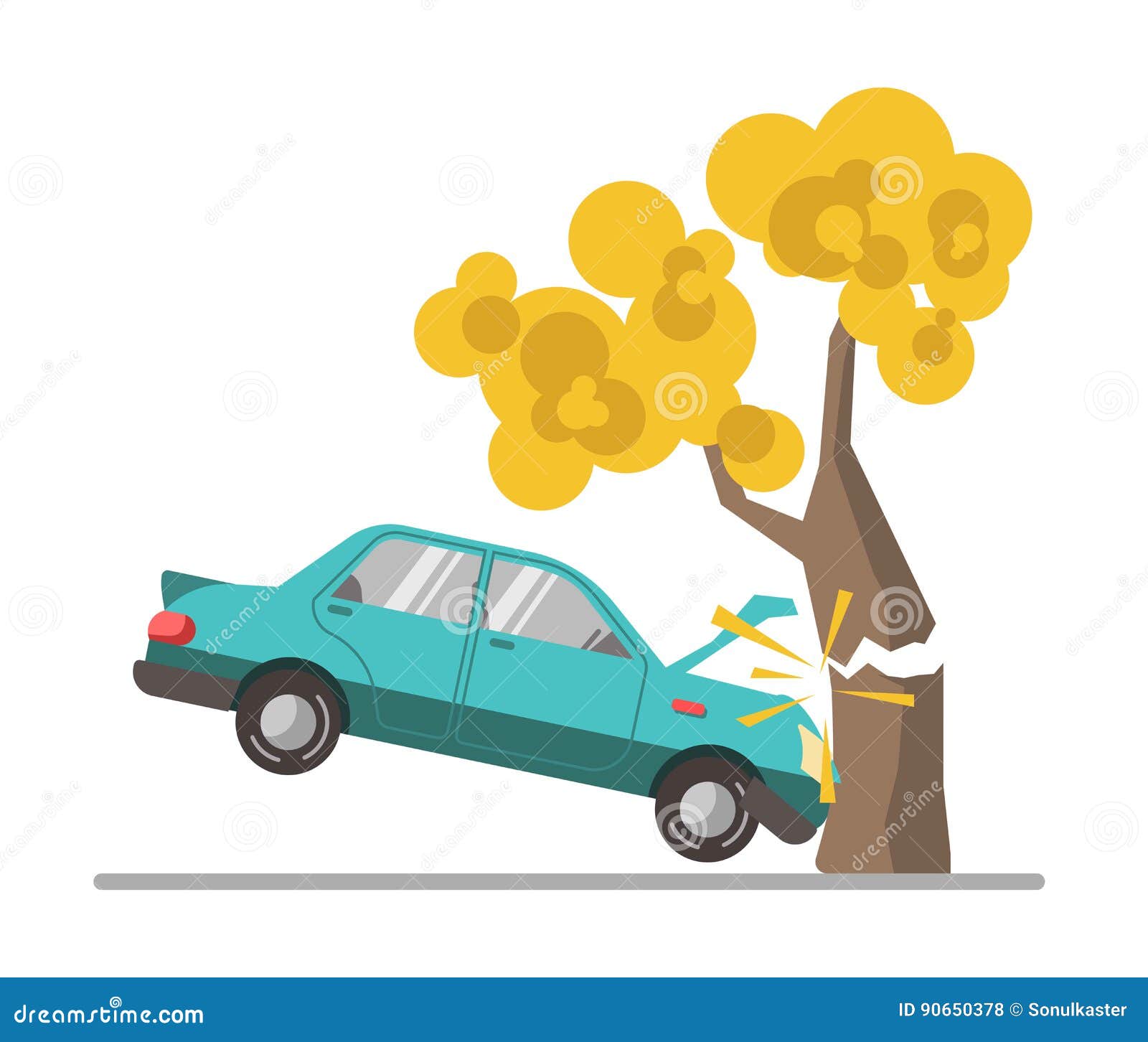 Cartoon vector illustration of car accident, crashing into the