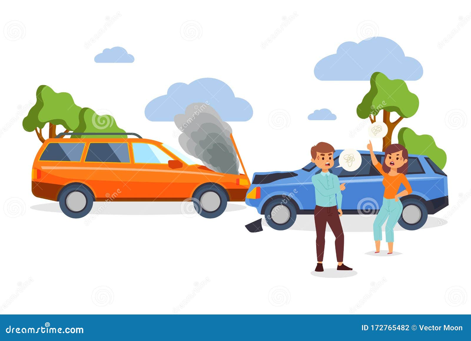 Car Crash Accident Vector Illustration with People Cartoon Characters  Having Conflict because of Vehicle Collision. Stock Vector - Illustration  of broken, male: 172765482