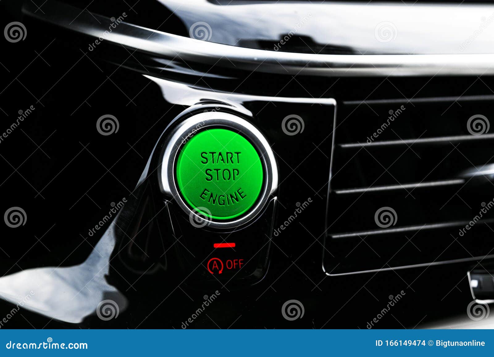 Car Dashboard with Focus on Engine Start Stop Button. Modern Car