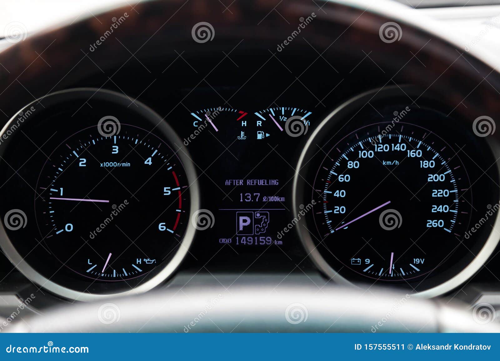 Car Dashboard with Instruments and Dial Speedometer Tachometer, Gauge, Engine Temperature, Oil Temperature, Ammeter with Blue Stock Image - Image of luminosity, kilometer: 157555511
