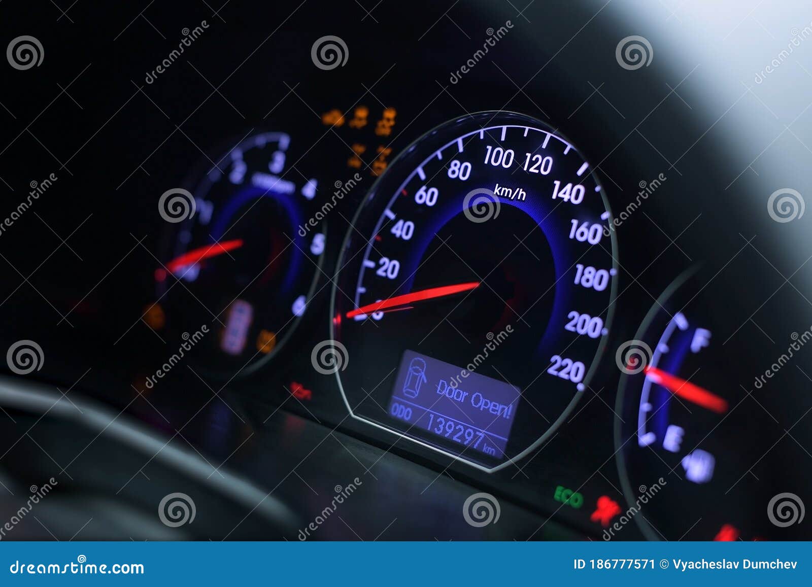 The Car Dashboard Lights Up with Signal Lights Stock Image Image of
