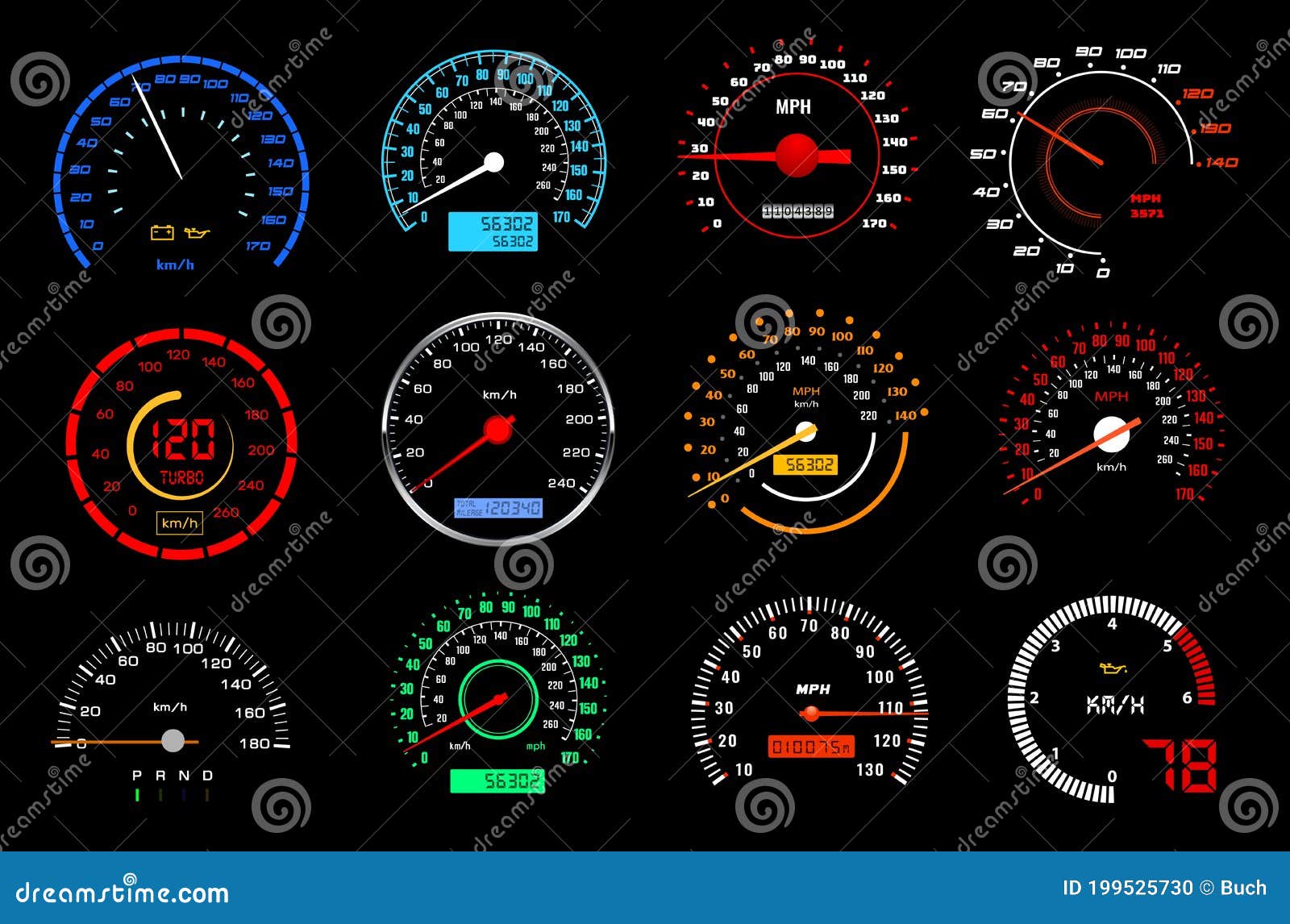 bijzonder robot groot Car Dashboard Speedometer Dial Vector Icons Stock Vector - Illustration of  boost, board: 199525730