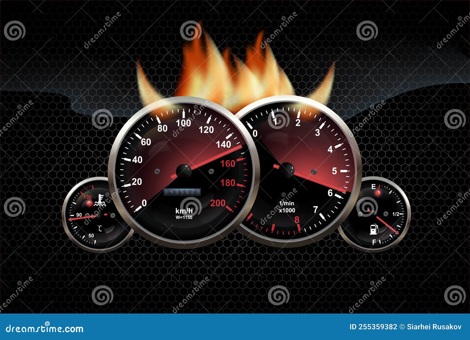 Car Dashboard Speedometer, Tachometer, Digital LED Indicators for Fuel