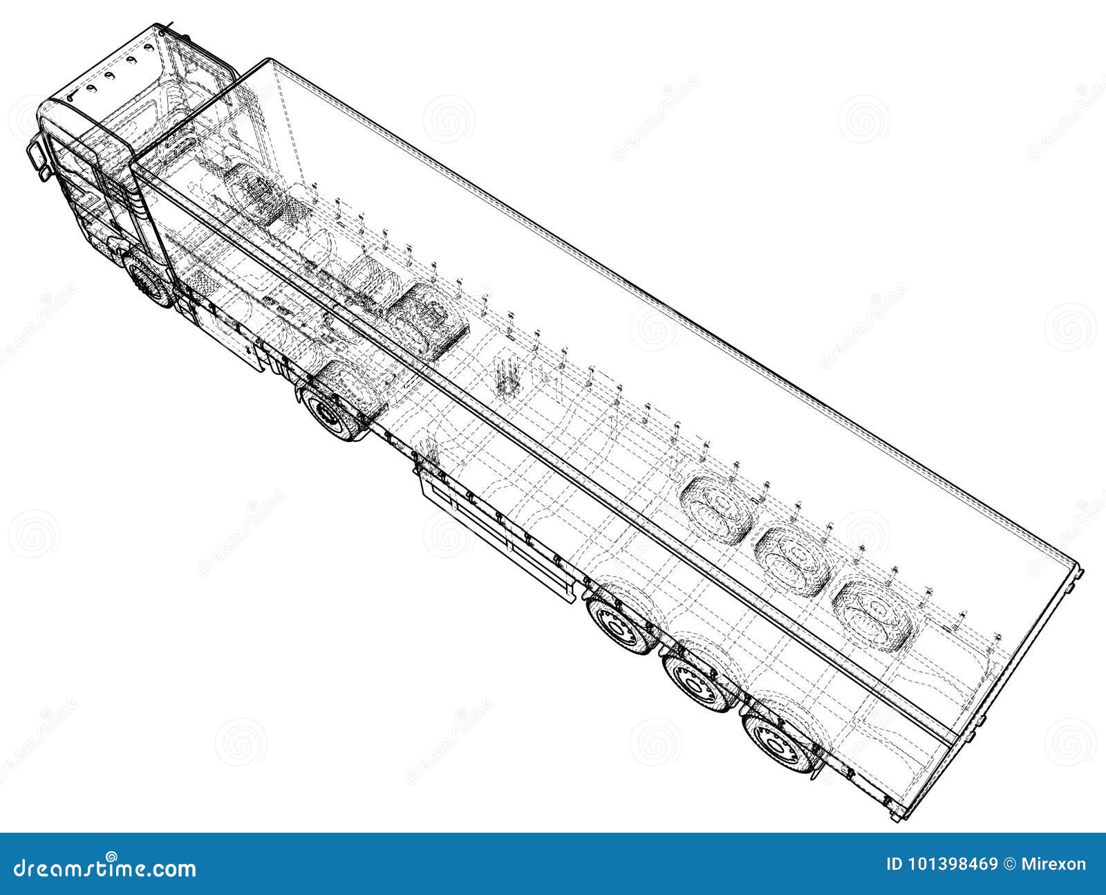 Car Delivery Semi Truck Trailer. Wire-frame. EPS10 format. Vector rendering  of
