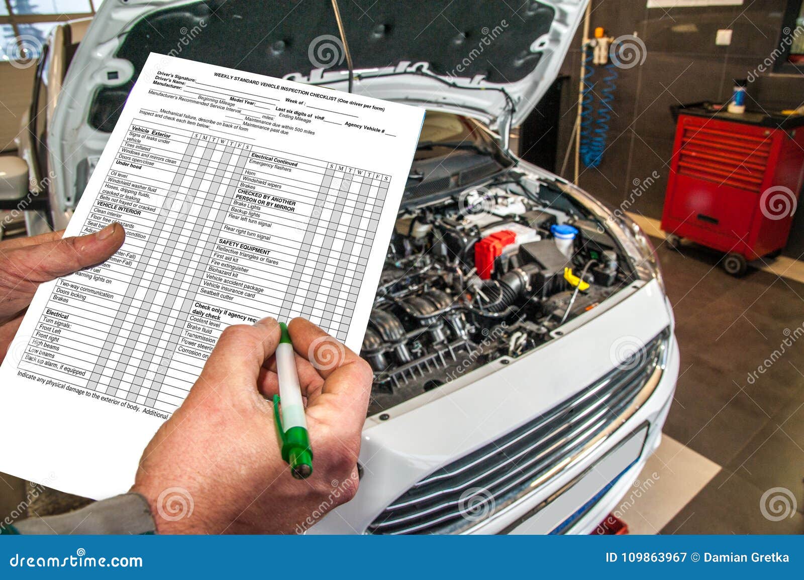 Car Diagnostic and Checking the Oil Level in the Engine in the Car
