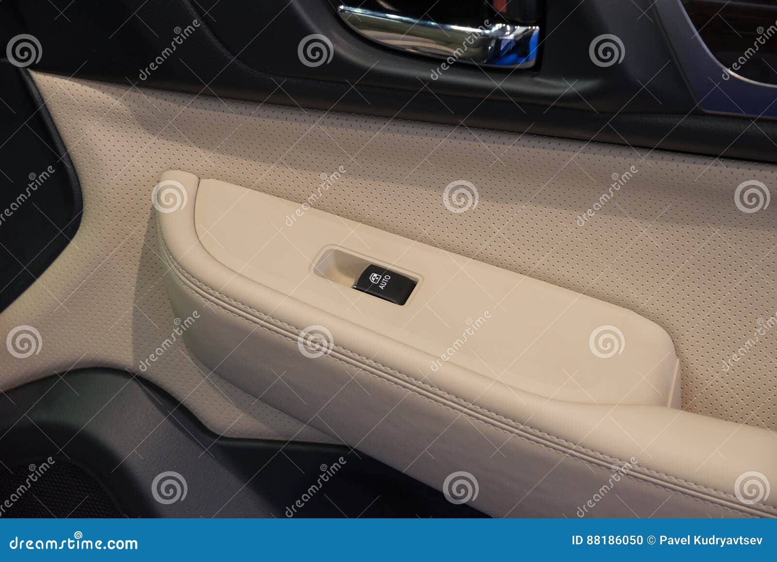 Car Door Interior Passenger Arm Rest with Control Panel Stock Photo
