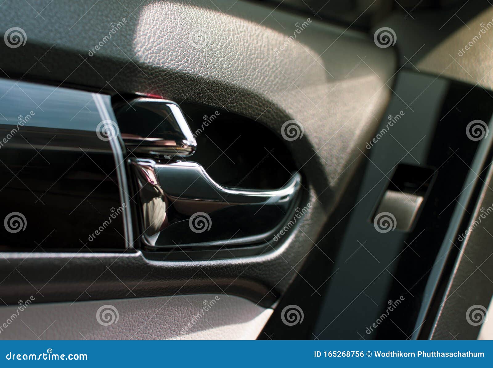 Car Door Lock / Unlock Button and Chrome Handle. Stock Photo Image of