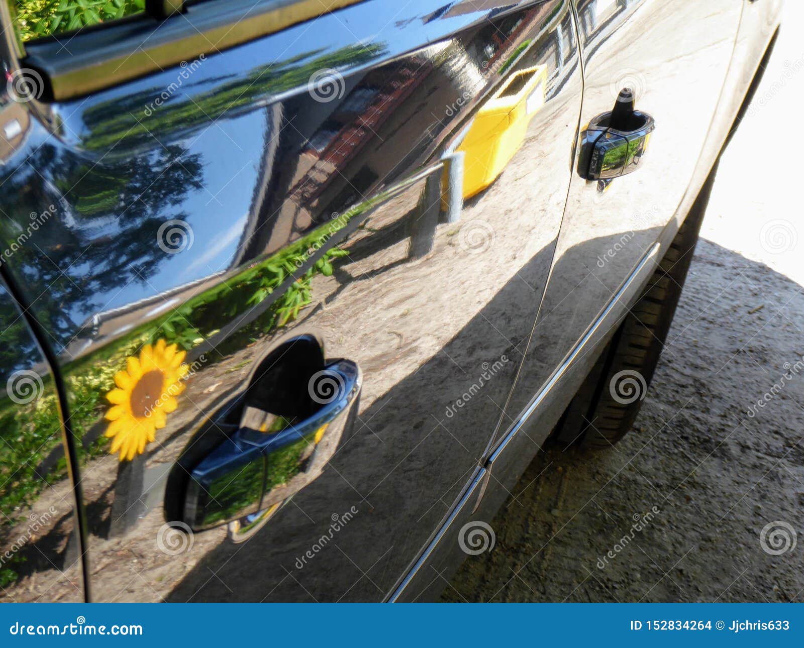 Car Doors with Handles and Reflection. Car Door on Blue Car. Stock Photo Image of blue