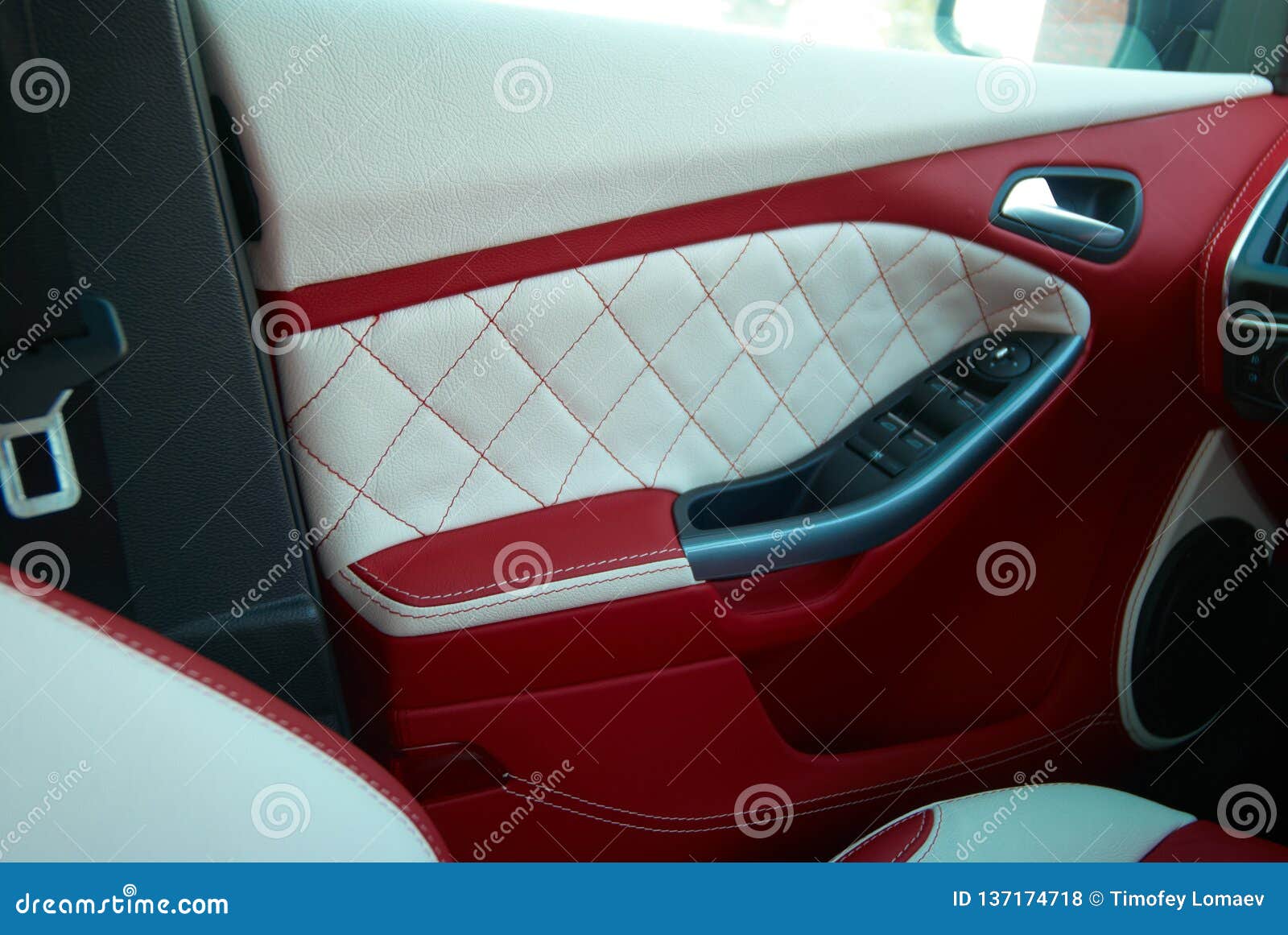 Car Doors Car Interior Details White Red Leather With