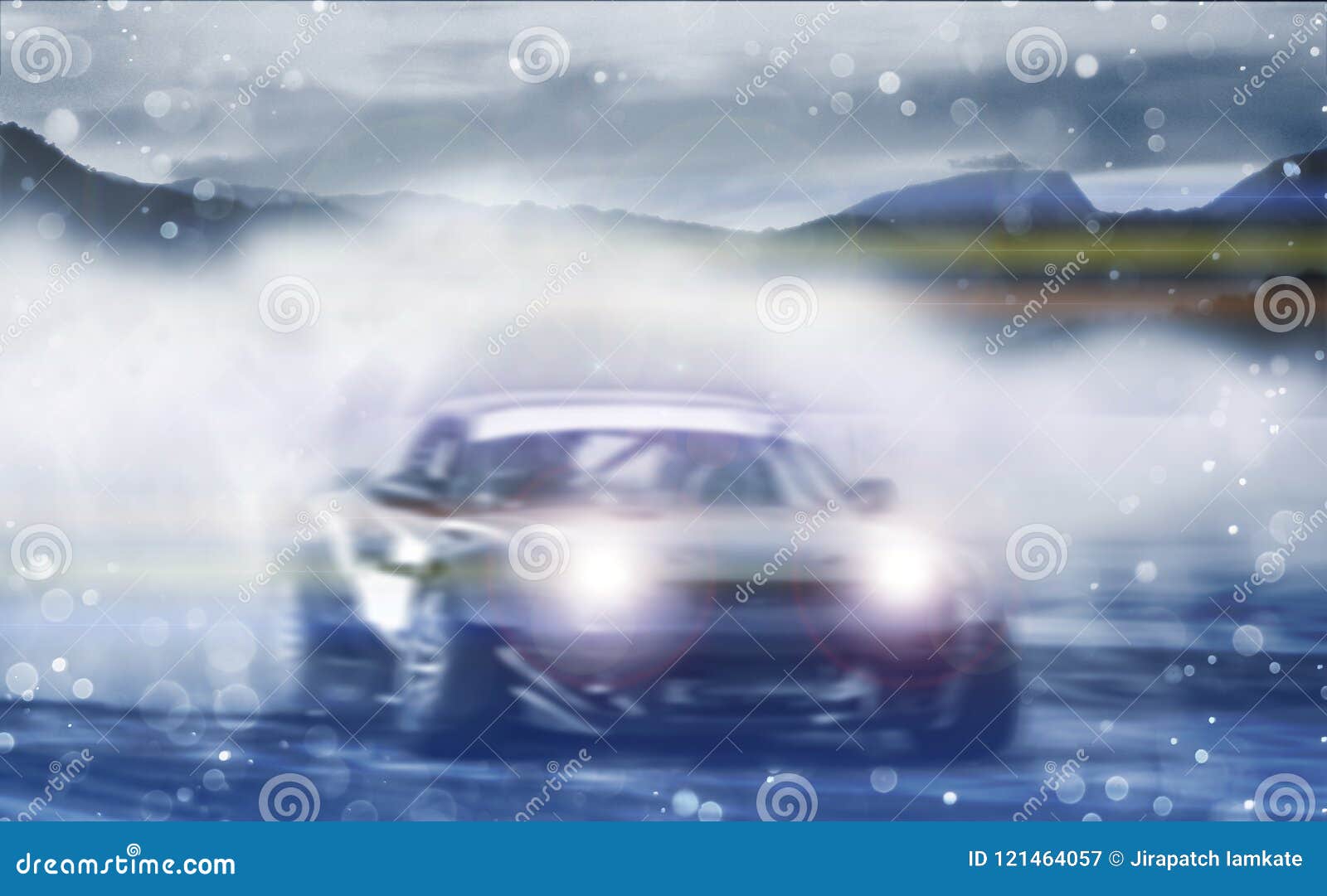 Car drifting image diffusion race drift car with lots of smoke from burning  tires on speed track Stock Illustration