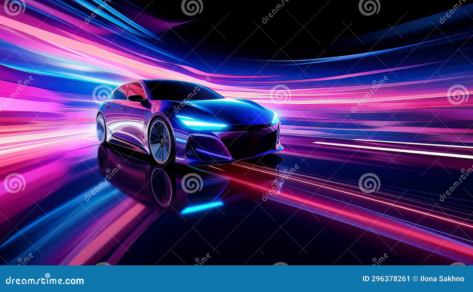 A Car is Driving Down a Light Track Stock Illustration Illustration