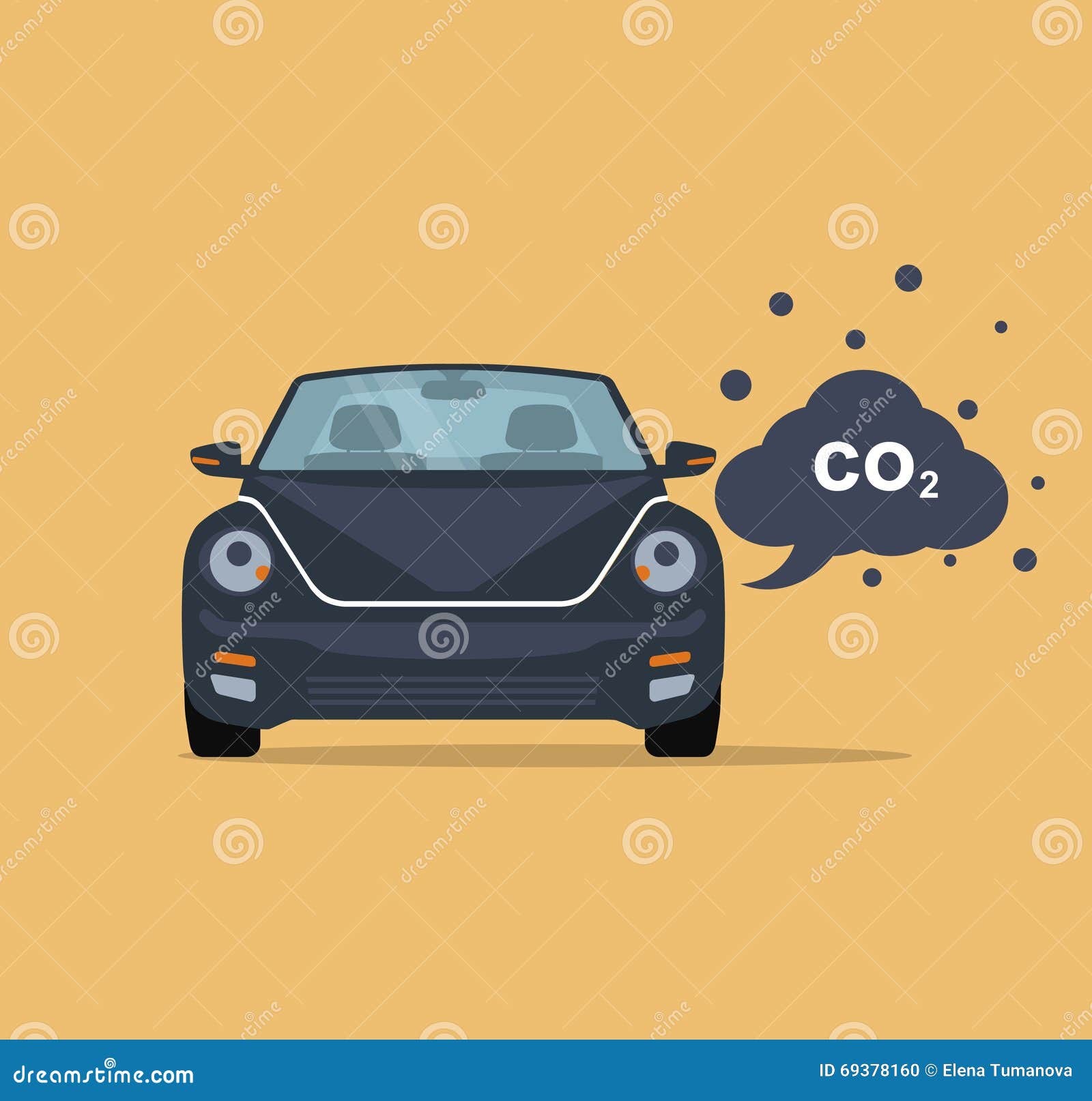 Car Emits Carbon Dioxide. Flat Style Stock Vector Illustration of smog, grey 69378160