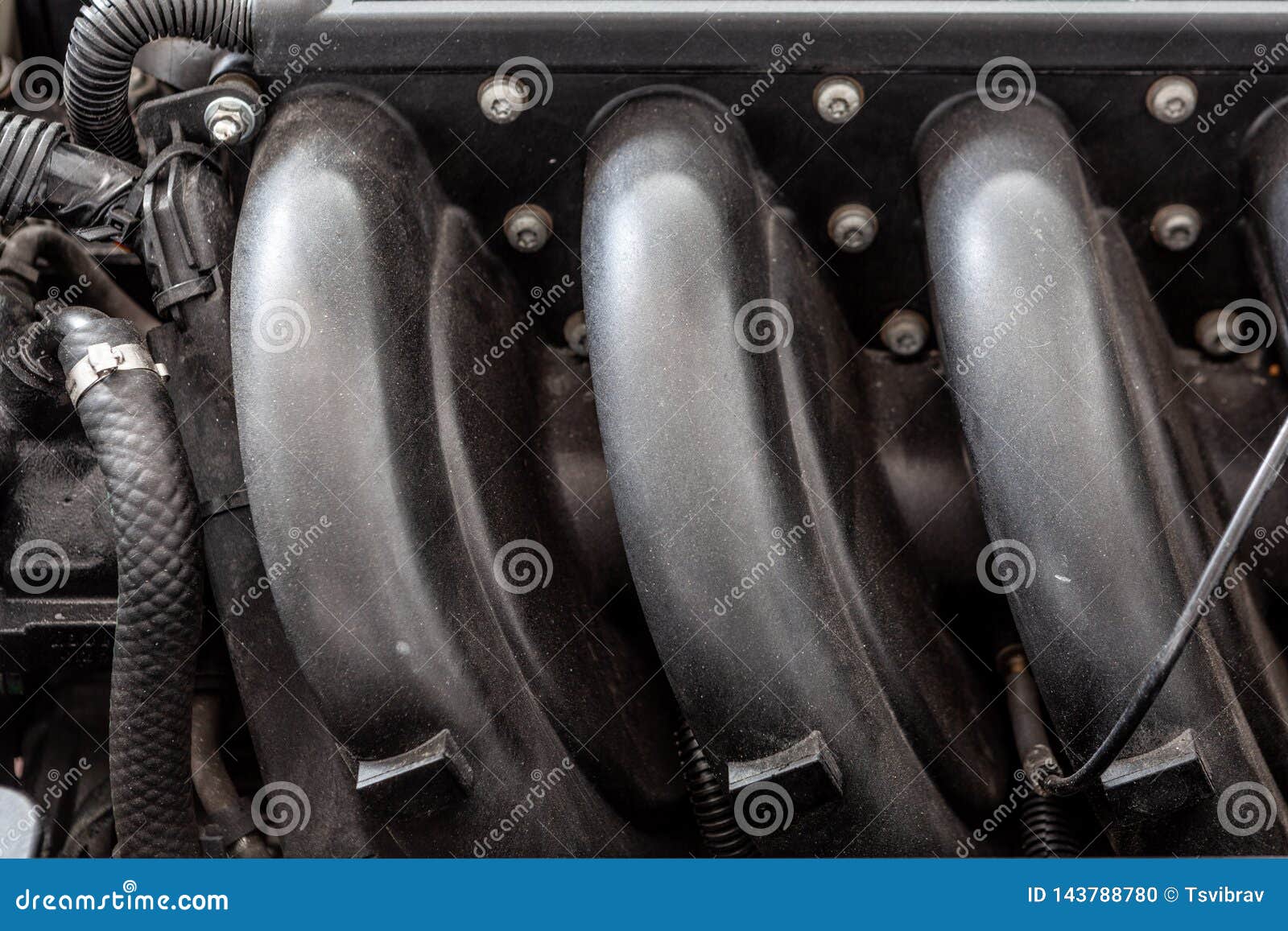 Car Engine Black Plastic Cover. Stock Photo Image of close, closeup