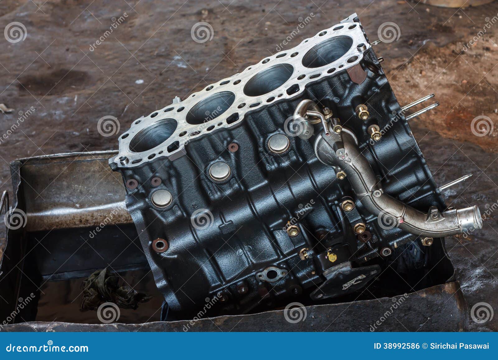 Car Engine Damage And Burn By Overheat Due To Low Lube Oil, Concept Of