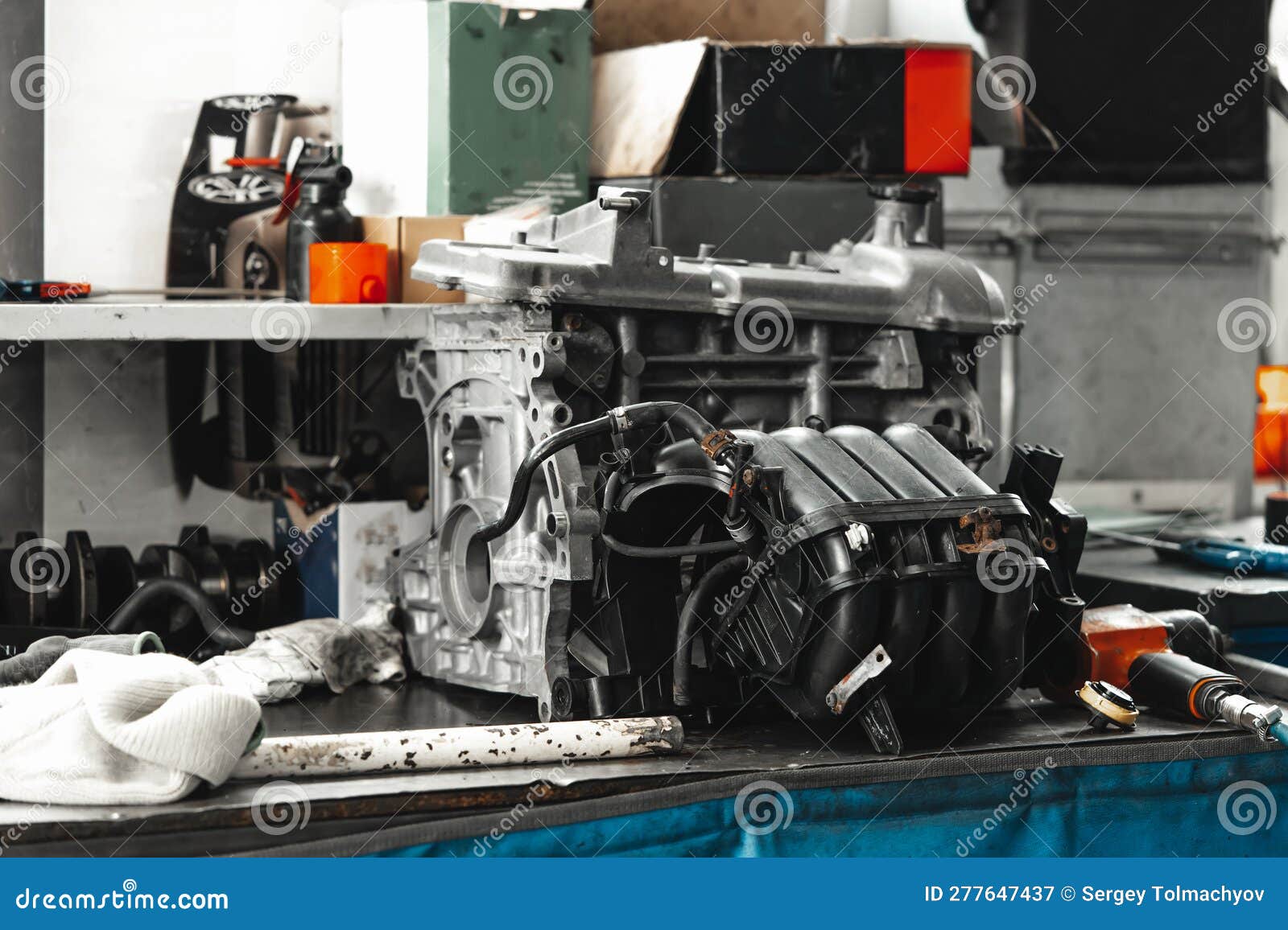 Car Engine Parts on the Table in Car Service Stock Image Image of
