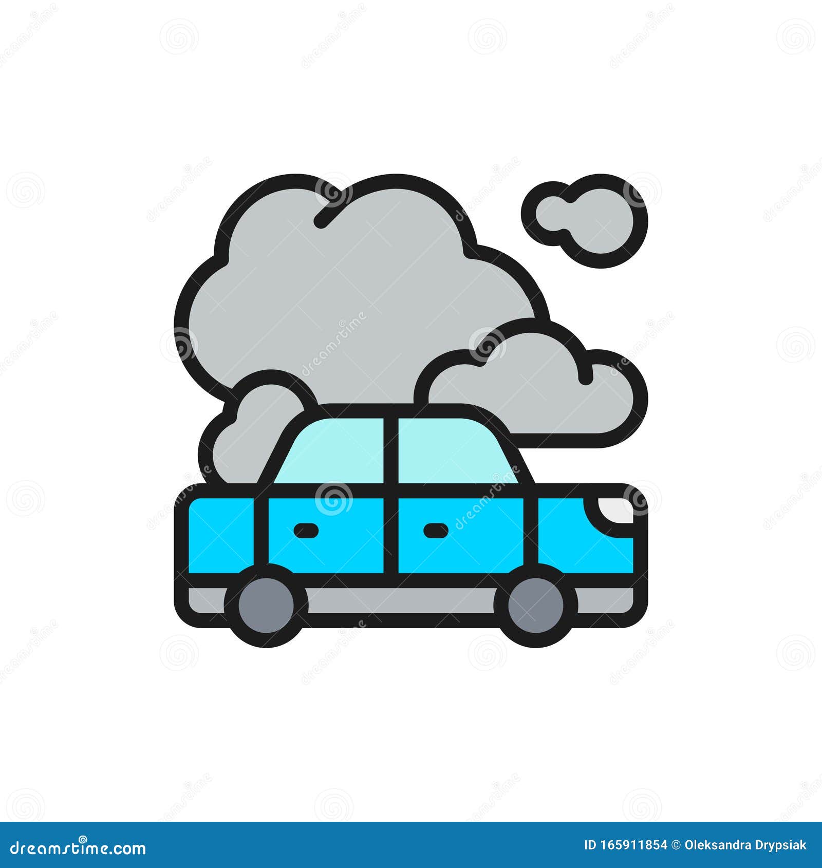 Car with Exhaust Emissions, Car in Fire Flat Color Line Icon. Stock ...