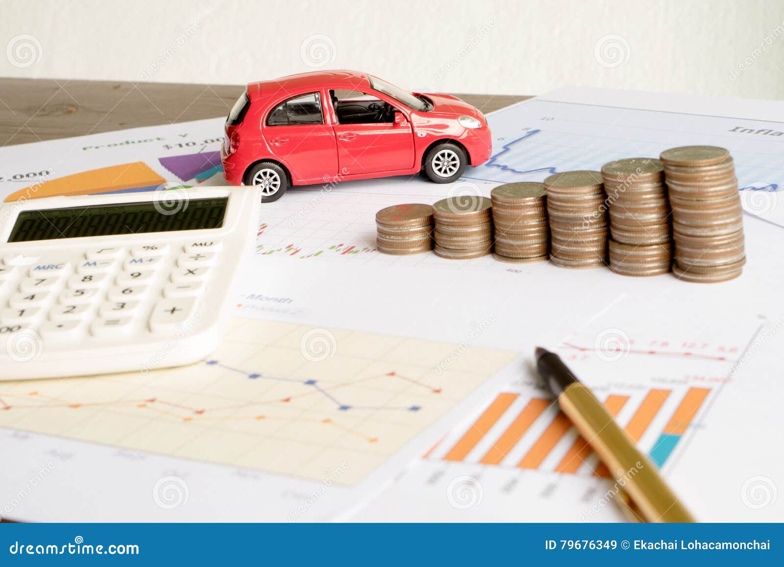 A Car Expenses Calculate with Notes and Toy Car Stock Image Image of