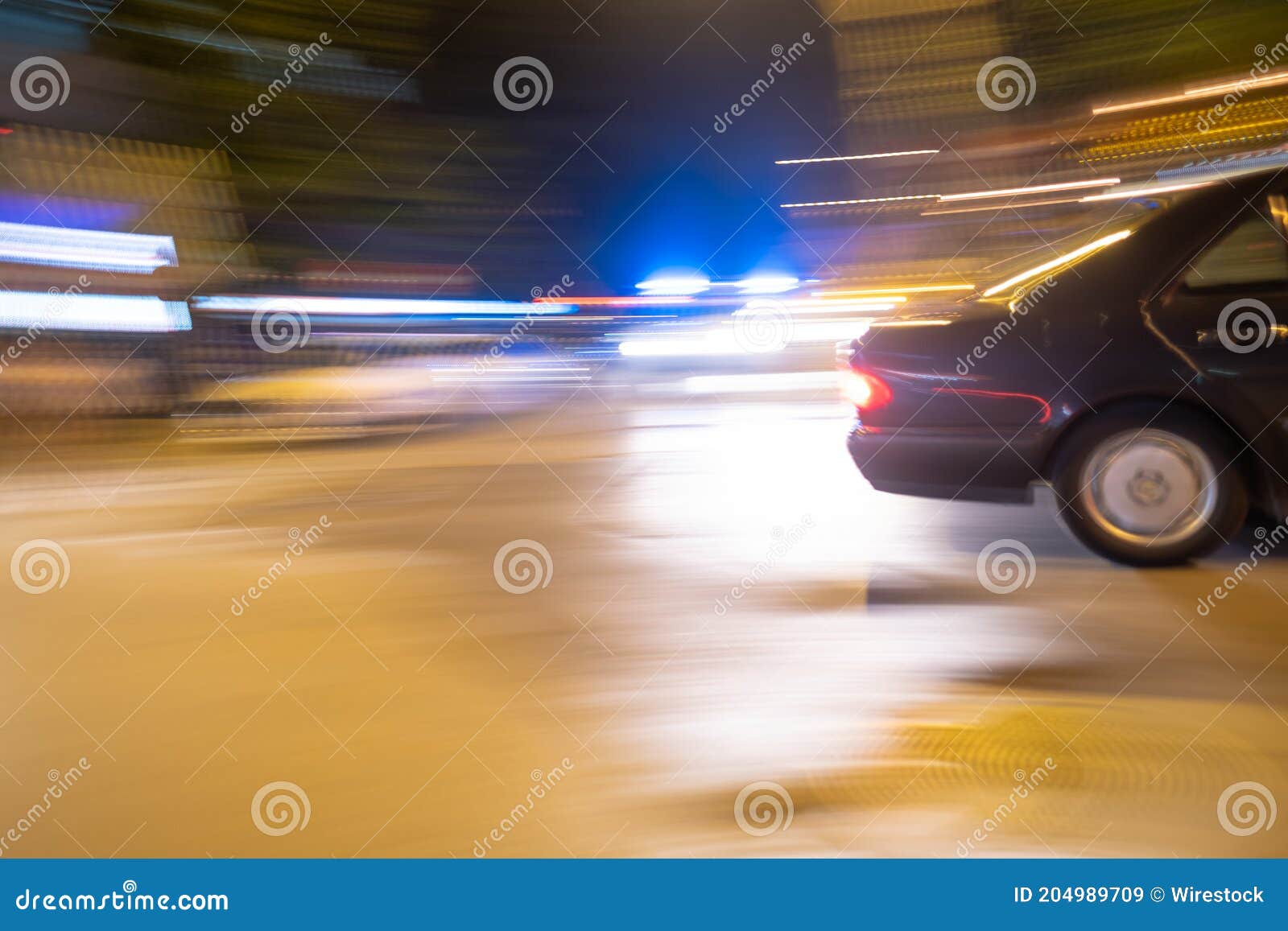 Car and Flashing Lights at Night Stock Image Image of street