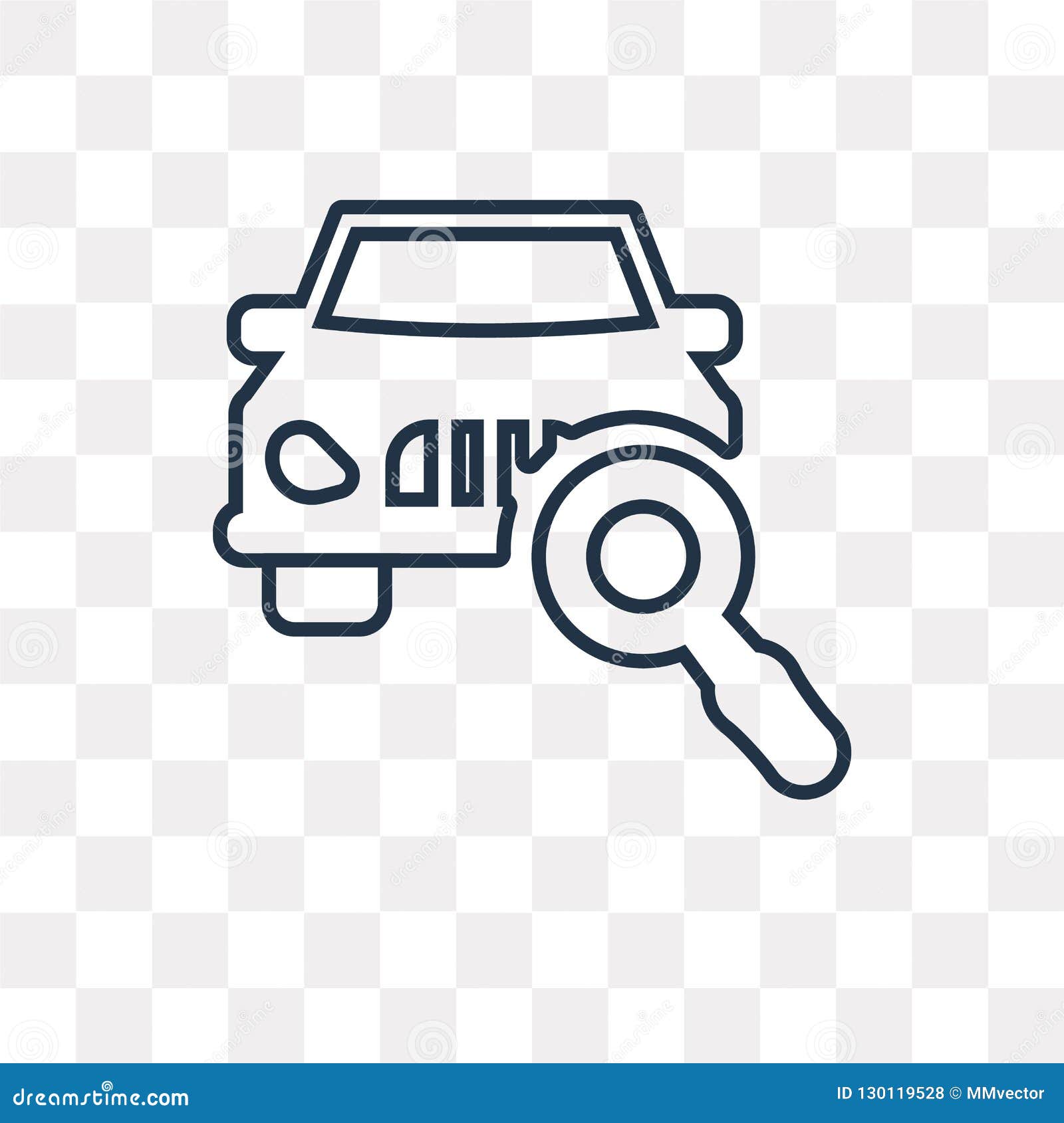 Car Front in Magnifier Glass Vector Icon Isolated on Transparent Stock