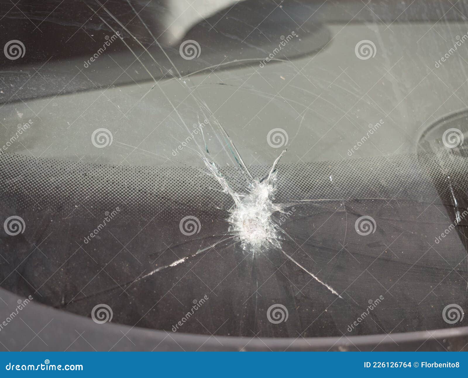 Car Front Window Broken with a Stone Stock Photo Image of shattered, crash 226126764