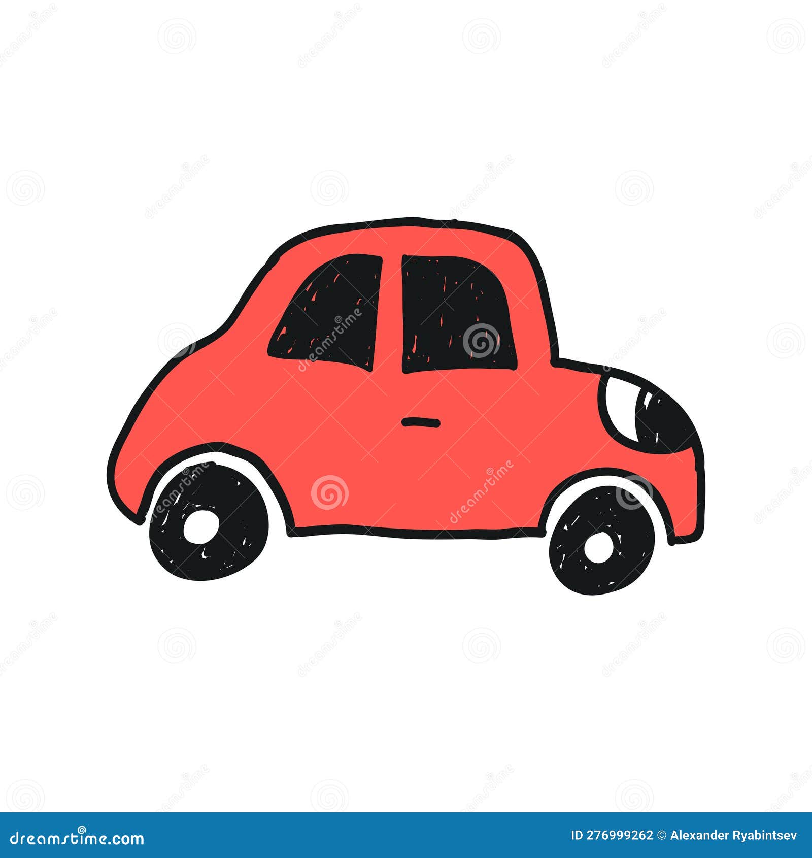Car Hand Drawn Vector Illustration. Funny Cartoon Style Car. Stock Vector Illustration of