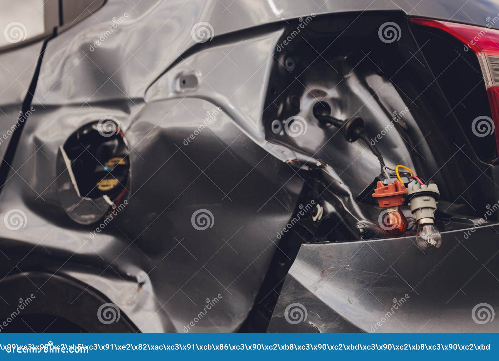 Car Has Dented Rear Bumper Damaged after Accident. Stock Photo Image