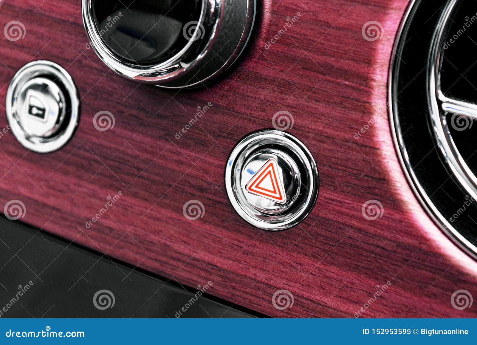 car hazard warning flashers and emergency button with visible red triangle. selective focus. automotive part concept. emergency st