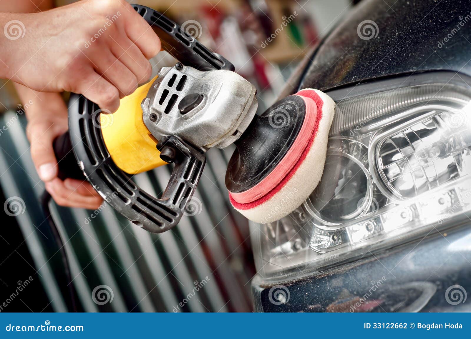 car headlight cleaning with power buffer machine