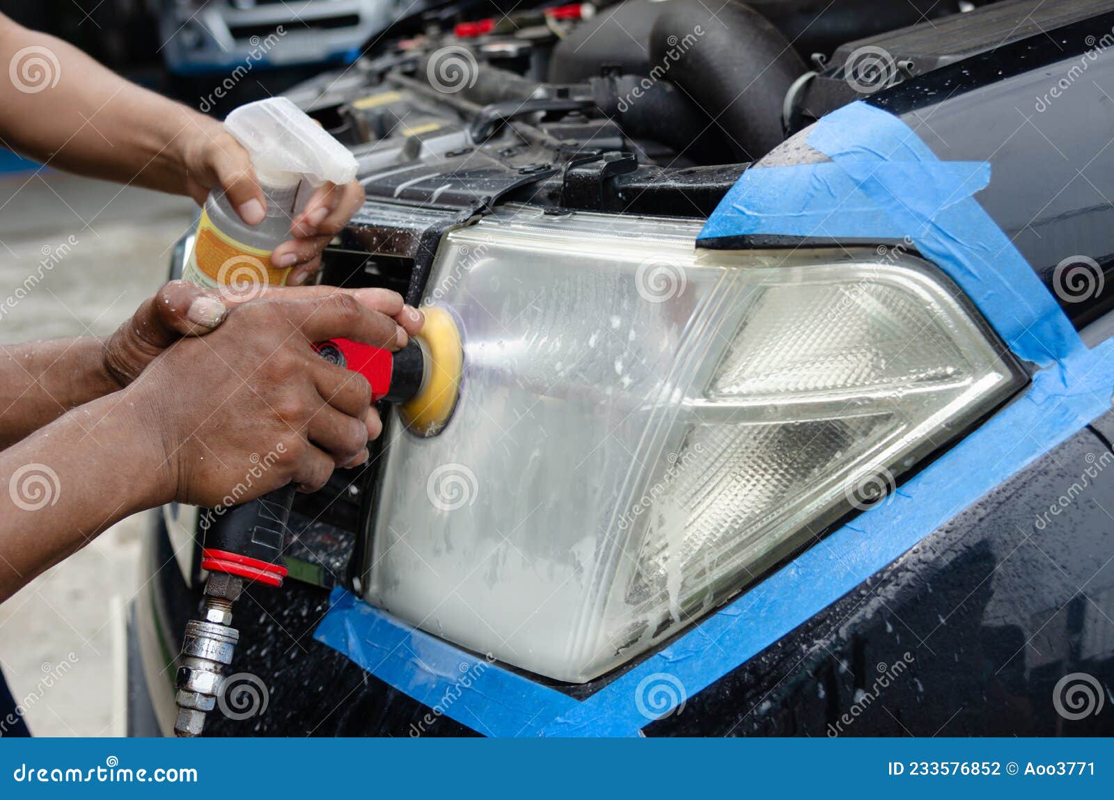 Car Headlight Polishing Machine at Car Care Shop Stock Photo Image of