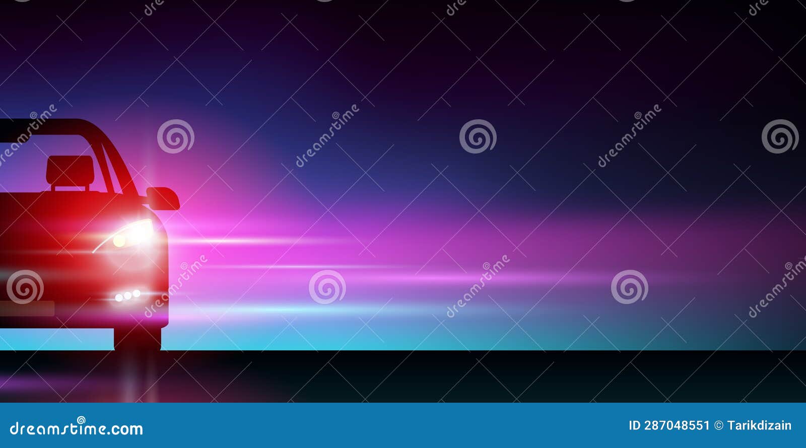 Car Headlights in Darkness Night Driving Banner Design with Copy Space Vector Stock Vector