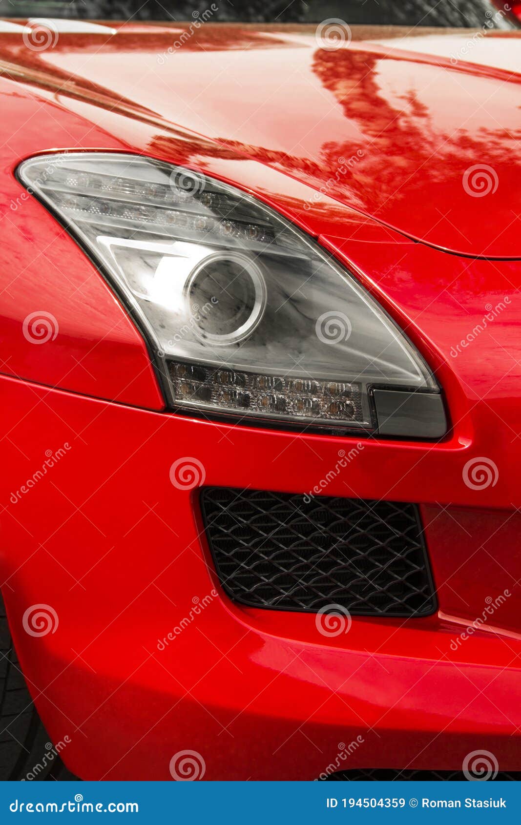Car Headlights. Luxury Headlights. Part of a Red Car Close Up Stock Image Image of passenger