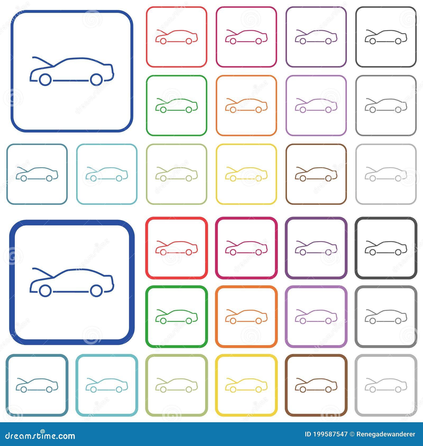 car hood open dashboard indicator outlined flat color icons